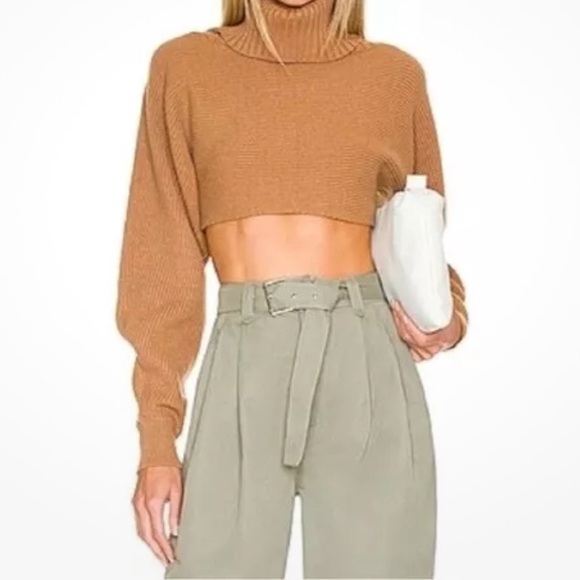 House of Harlow 1960 Revolve Cropped Turtleneck Sweater Size S/P Cognac Brown - Picture 1 of 10
